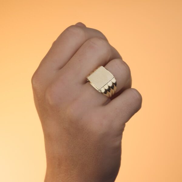 18K SELLO ORO AMARILLO CABALLERO MATE BRILLO TALLADO ZONA DE GRABACION 17X17 MM - Imagen 3