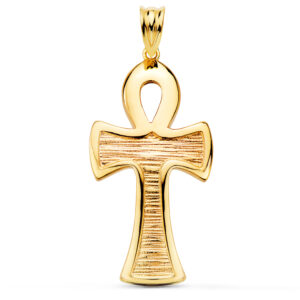 18K CRUZ DE LA VIDA EGIPCIA ORO AMARILLO BRILLO 34 X 18 MM