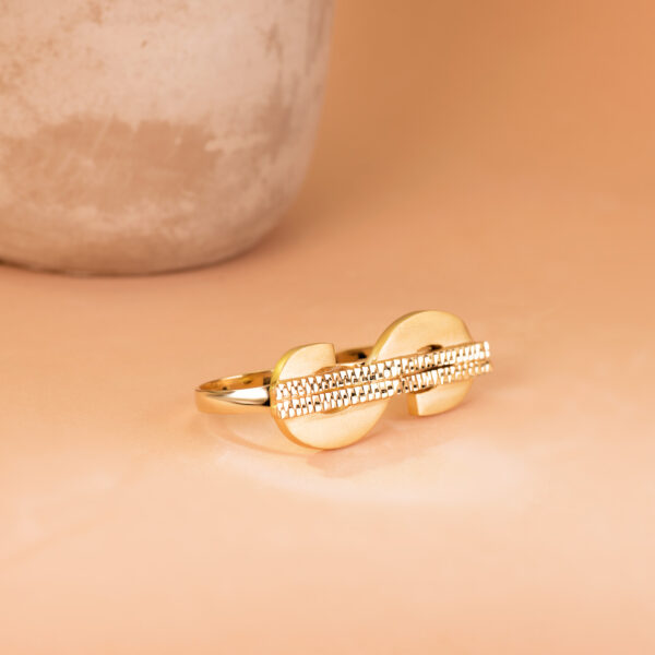 18K SELLO ORO AMARILLO SIMBOLO DOLAR TALLADO DOS CUERPOS 50X17 MM - Imagen 2