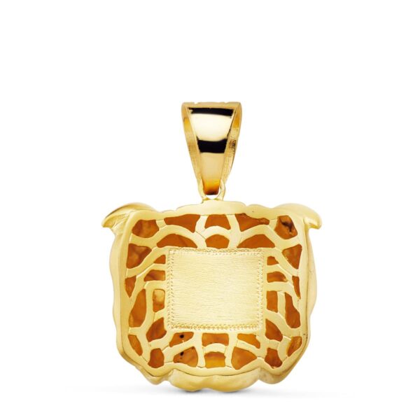 18K COLGANTE ORO AMARILLO CABEZA BULLDOG INGLES TALLADA 27X31 MM - Imagen 2