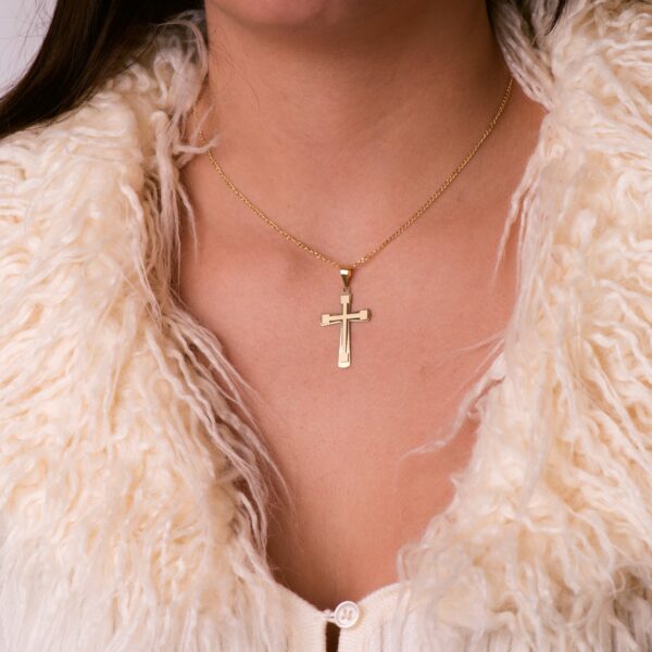 18K CRUZ ORO AMARILLO BRILLO Y MATE SIN CRISTO 33X20 MM - Imagen 2