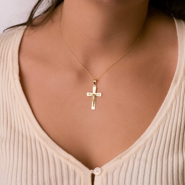 18K CRUZ ORO AMARILLO BRILLO Y MATE CON CRISTO 32X20 MM - Imagen 2