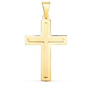 18K CRUZ ORO AMARILLO BRILLO Y MATE SIN CRISTO 32X20 MM