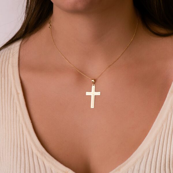 18K CRUZ ORO AMARILLO BRILLO Y MATE SIN CRISTO 32X20 MM - Imagen 2