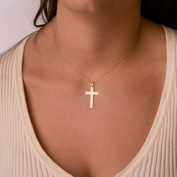 18K CRUZ ORO AMARILLO BRILLO Y MATE SIN CRISTO 29X20 MM - Imagen 2