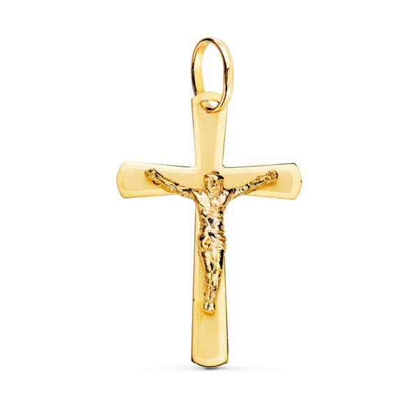 18K CRUZ ORO AMARILLO CON CRISTO PLANA LASER 25X16 MM
