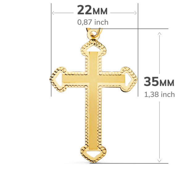 18K CRUZ ORO AMARILLO SIN CRISTO TALLADA Y MATIZADA 35X22 MM - Imagen 2