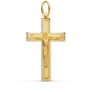 18K CRUZ ORO AMARILLO CON CRISTO TALLADA 35X20 MM
