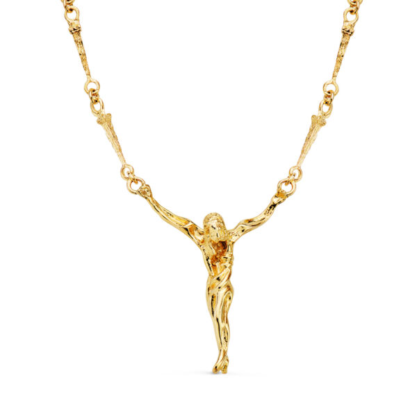 18K CRISTO DE DALI CON ASAS ORO AMARILLO 41X35 MM CADENA CLAVOS 50CM - Imagen 2