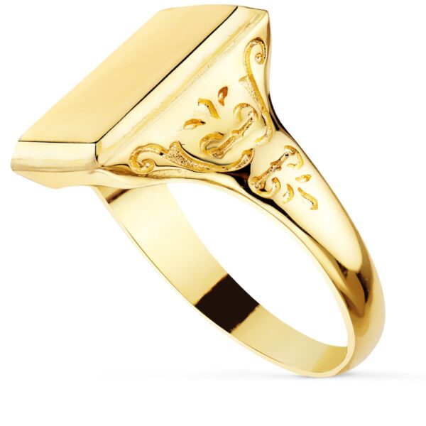 18K SELLO ORO AMARILLO CON TALLADOS LATERALES CABEZA RECTANGULAR 13X10 MM - Imagen 2