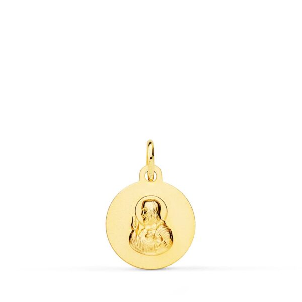 18K ESCAPULARIO ORO AMARILLO LISO VIRGEN DEL CARMEN CORAZON DE JESUS LISO 12 MM - Imagen 3