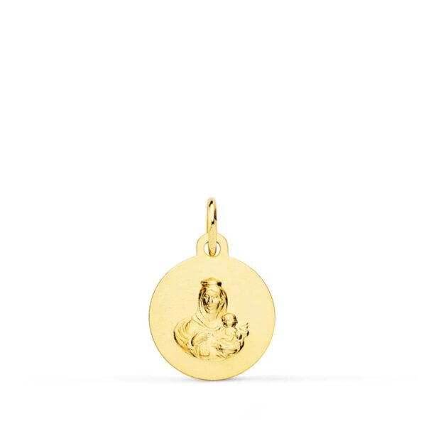 18K ESCAPULARIO ORO AMARILLO LISO VIRGEN DEL CARMEN CORAZON DE JESUS LISO 12 MM - Imagen 2