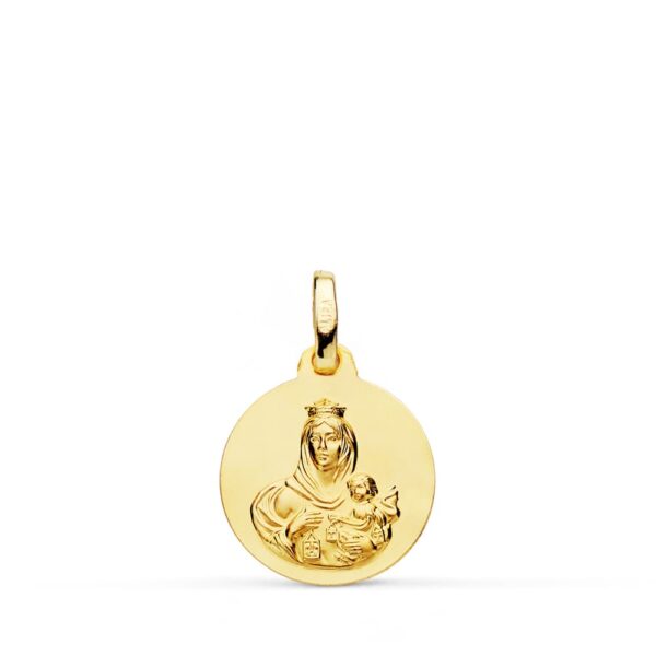 18K ESCAPULARIO ORO AMARILLO LISO VIRGEN DEL CARMEN CORAZON DE JESUS 14 MM - Imagen 3