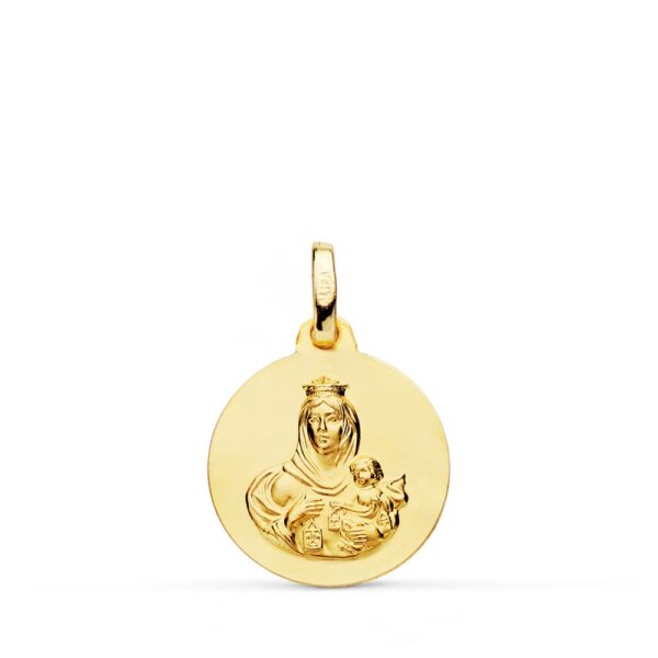 18K ESCAPULARIO ORO AMARILLO LISO VIRGEN DEL CARMEN CORAZON DE JESUS 16 MM - Imagen 3
