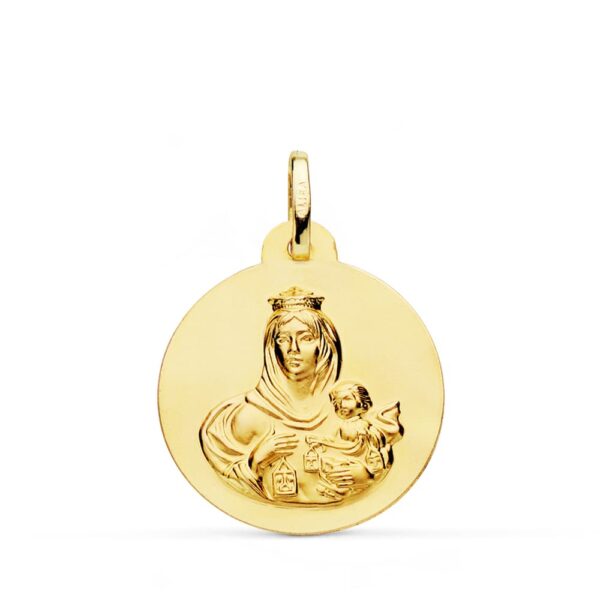 18K ESCAPULARIO ORO AMARILLO LISO VIRGEN DEL CARMEN CORAZON JESUS 22 MM - Imagen 3
