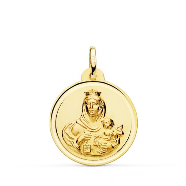 9K ESCAPULARIO ORO AMARILLO VIRGEN DEL CARMEN CORAZON DE JESUS BISEL 22 MM - Imagen 3