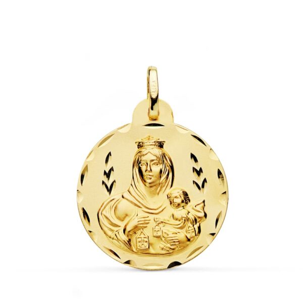 18K ESCAPULARIO ORO AMARILLO TALLADO VIRGEN DEL CARMEN Y CORAZON DE JESUS 24 MM - Imagen 3