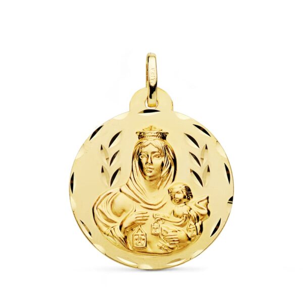 18K ESCAPULARIO ORO AMARILLO TALLADO VIRGEN DEL CARMEN Y CORAZON DE JESUS 26 MM - Imagen 3