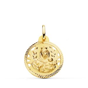 18K MEDALLA ORO AMARILLO VIRGEN DEL CARMEN CALADA HELICE 20 MM