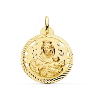 18K MEDALLA ORO AMARILLO VIRGEN DEL CARMEN CALADA HELICE 26 MM