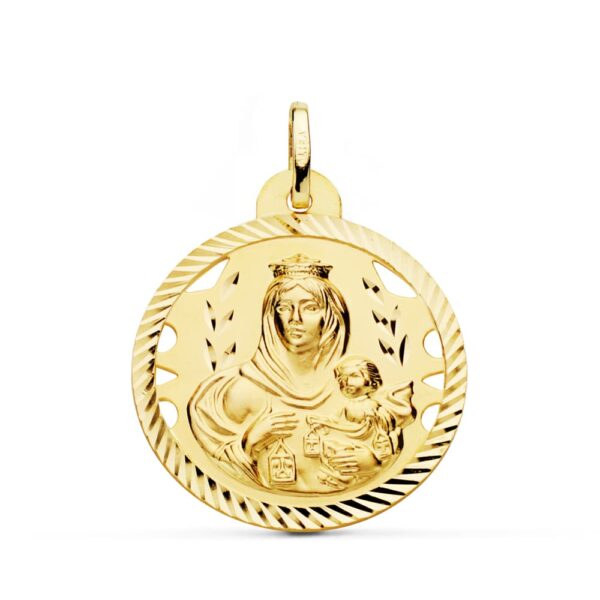 18K ESCAPULARIO ORO AMARILLO HELICE CALADO VIRGEN CARMEN Y CORAZON DE JESUS 26 MM - Imagen 3