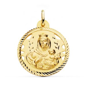 18K MEDALLA ORO AMARILLO VIRGEN DEL CARMEN CALADA HELICE 28 MM