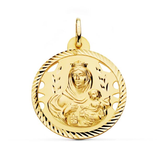 18K ESCAPULARIO ORO AMARILLO HELICE CALADO VIRGEN CARMEN Y CORAZON DE JESUS 28 MM - Imagen 3