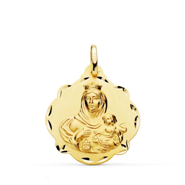 18K ESCAPULARIO ORO AMARILLO VIRGEN DEL CARMEN Y CORAZON DE JESUS 24 MM - Imagen 3