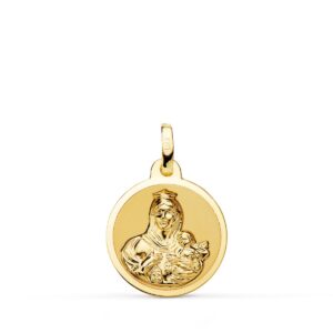 18K MEDALLA ORO AMARILLO VIRGEN DEL CARMEN BRILLO 16 MM