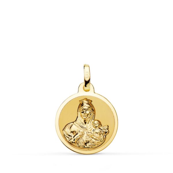 18K ESCAPULARIO ORO AMARILLO ORO AMARILLO BRILLO VIRGEN DEL CARMEN Y CORAZON DE JESUS 16 MM - Imagen 3
