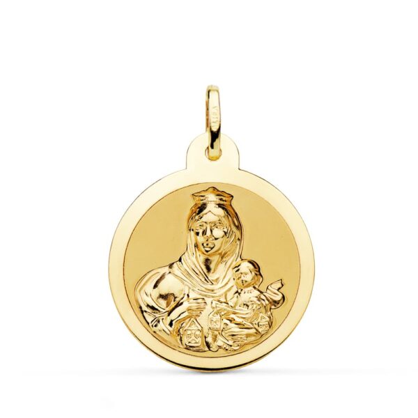 18K ESCAPULARIO ORO AMARILLO ORO AMARILLO BRILLO VIRGEN DEL CARMEN CORAZON JESUS 24 MM - Imagen 3