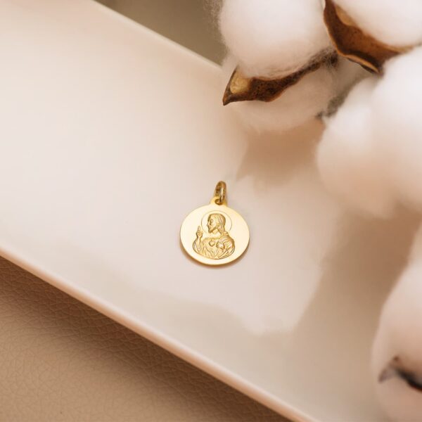 18K MEDALLA ORO AMARILLO CRISTO SAGRADO CORAZON DE JESUS LISO 18 MM - Imagen 2