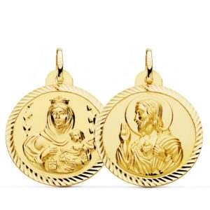 18K ESCAPULARIO ORO AMARILLO HELICE VIRGEN DEL CARMEN CORAZON DE JESUS 26 MM