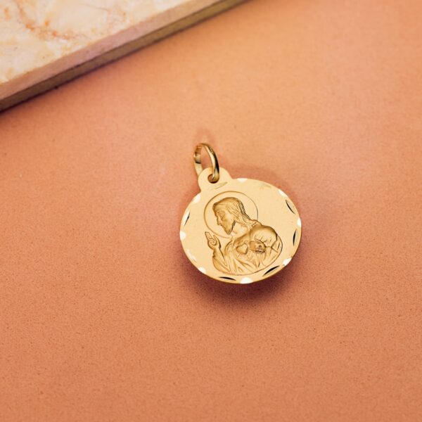 18K MEDALLA ORO AMARILLO CRISTO SAGRADO CORAZON DE JESUS TALLADA 18 MM - Imagen 2