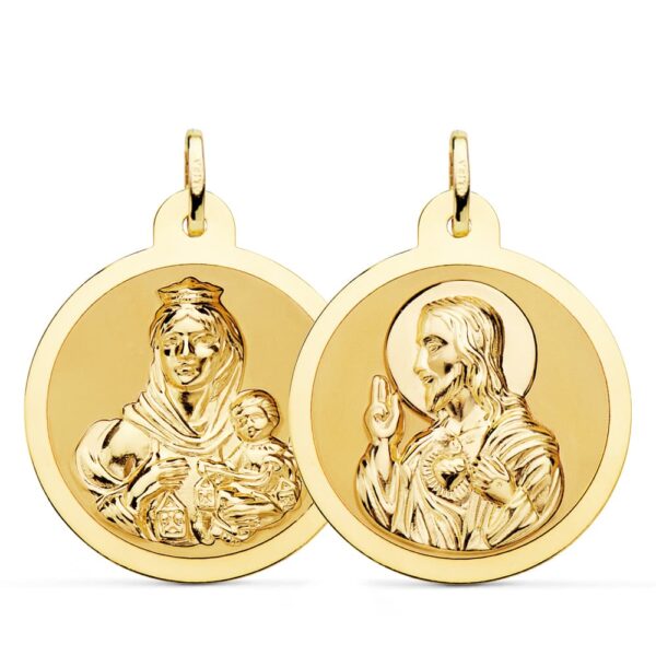 18K ESCAPULARIO ORO AMARILLO ORO AMARILLO BRILLO VIRGEN DEL CARMEN Y CORAZON DE JESUS 28 MM