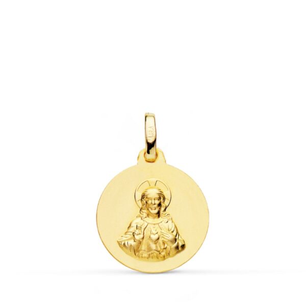 9K MEDALLA ORO AMARILLO CORAZON DE JESUS LISA MATIZADA 16 MM