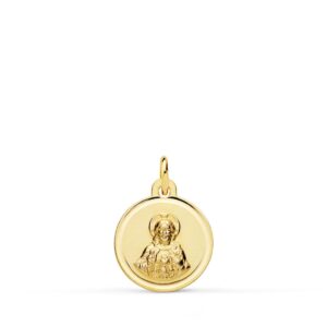 18K MEDALLA ORO AMARILLO CRISTO SAGRADO CORAZON JESUS BISEL 12 MM