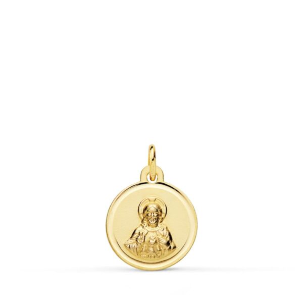 18K MEDALLA ORO AMARILLO CRISTO SAGRADO CORAZON JESUS BISEL 12 MM