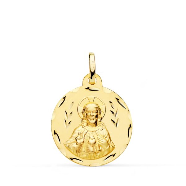 18K ESCAPULARIO ORO AMARILLO CORAZON DE JESUS Y VIRGEN DEL CARMEN TALLADO ORO AMARILLO 20 MM - Imagen 2