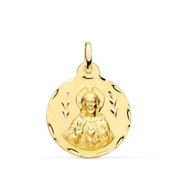 18K ESCAPULARIO ORO AMARILLO CORAZON DE JESUS Y VIRGEN DEL CARMEN TALLADO ORO AMARILLO 22 MM - Imagen 3