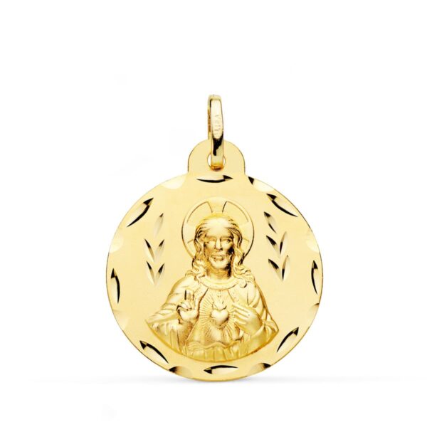 18K ESCAPULARIO ORO AMARILLO CORAZON DE JESUS Y VIRGEN DEL CARMEN TALLADO ORO AMARILLO 24 MM - Imagen 3