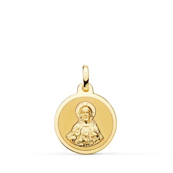 18K ESCAPULARIO ORO AMARILLO VIRGEN DEL CARMEN Y CORAZON DE JESUS EN BRILLO 16 MM - Imagen 3