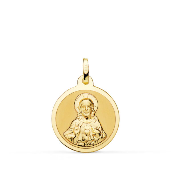 18K MEDALLA ORO AMARILLO SAGRADO CORAZON JESUS MATE Y BRILLO 18 MM