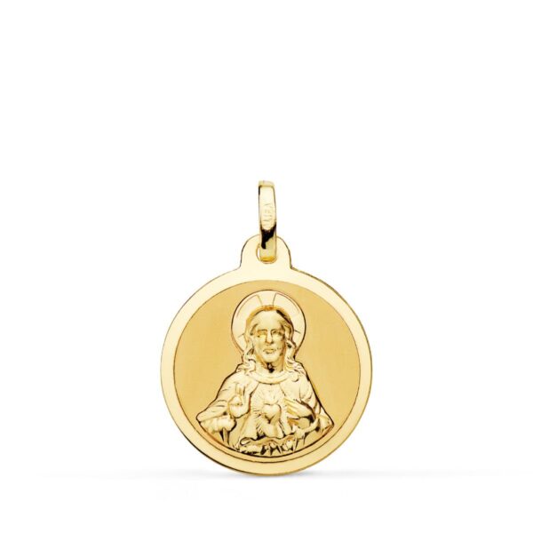 18K ESCAPULARIO ORO AMARILLO VIRGEN DEL CARMEN Y CORAZON DE JESUS EN BRILLO 18 MM - Imagen 3
