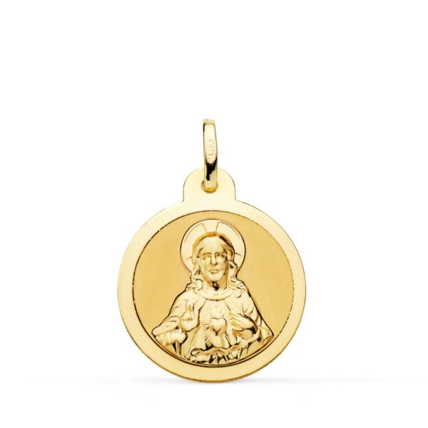 18K ESCAPULARIO ORO AMARILLO VIRGEN DEL CARMEN Y CORAZON DE JESUS EN BRILLO 20 MM - Imagen 3