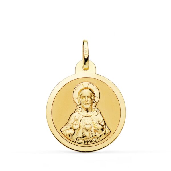 18K ESCAPULARIO ORO AMARILLO VIRGEN DEL CARMEN Y CORAZON DE JESUS EN BRILLO 22 MM - Imagen 3