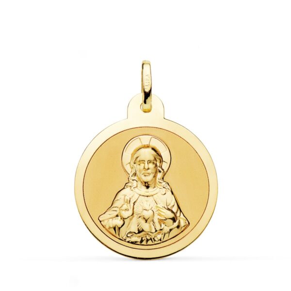 18K ESCAPULARIO ORO AMARILLO VIRGEN DEL CARMEN Y CORAZON DE JESUS EN BRILLO 24 MM - Imagen 3