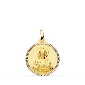 18K MEDALLA ORO AMARILLO CRISTO SAGRADO CORAZON DE JESUS 18 MM