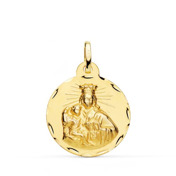 18K ESCAPULARIO ORO AMARILLO CORAZON DE JESUS Y VIRGEN DEL CARMEN TALLADO ORO AMARILLO 22 MM - Imagen 2