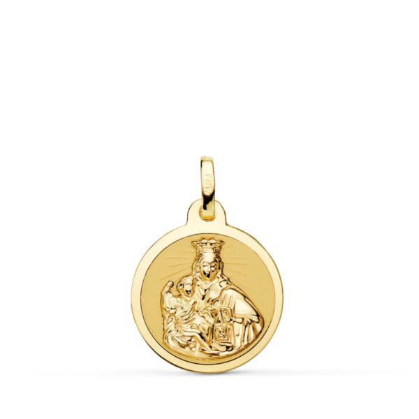 18K ESCAPULARIO ORO AMARILLO VIRGEN DEL CARMEN Y CORAZON DE JESUS EN BRILLO 16 MM - Imagen 2
